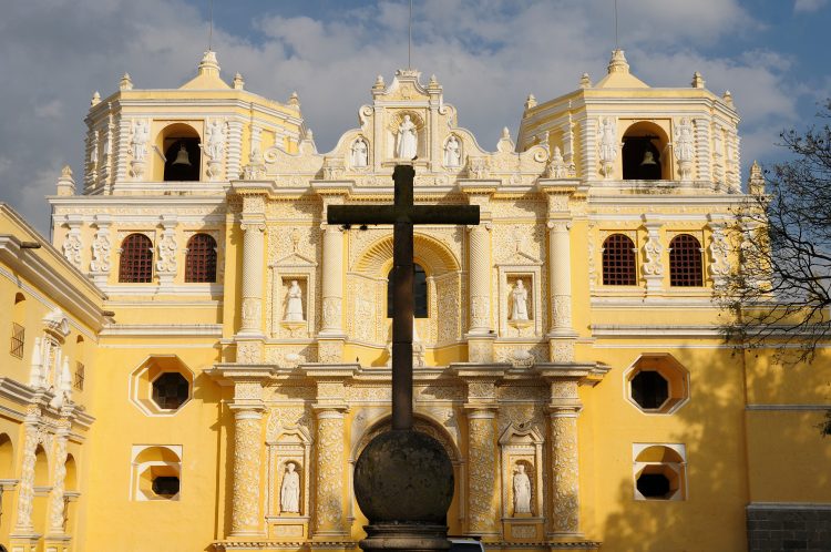Facade of the colonial church in the Antigua