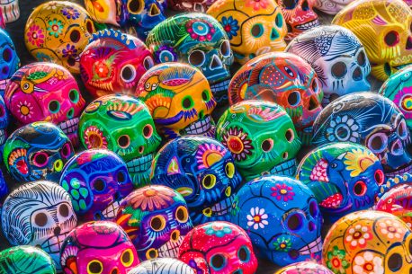 traditional Mexican-hispanic ceramic pottery Dia de los Muertos skulls