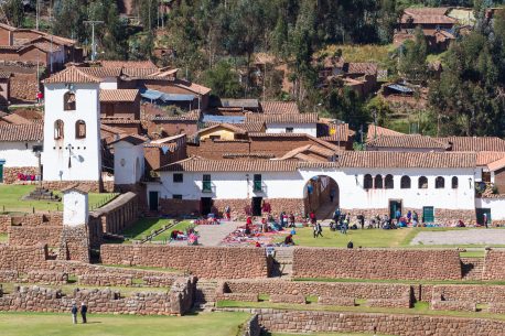 Town square and market with small Church in Chinchero